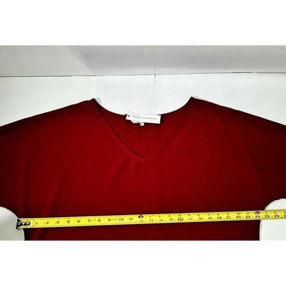New Cupcakes and Cashmere Red Maroon Boxy V Neck Top Shirt 1/2 Dolman Sleeves - Picture 9 of 12